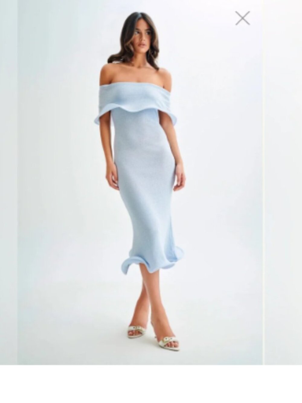 NEW Meshki Molly Off The Shoulder Knit Midi Dress in Ski Blue Sz L